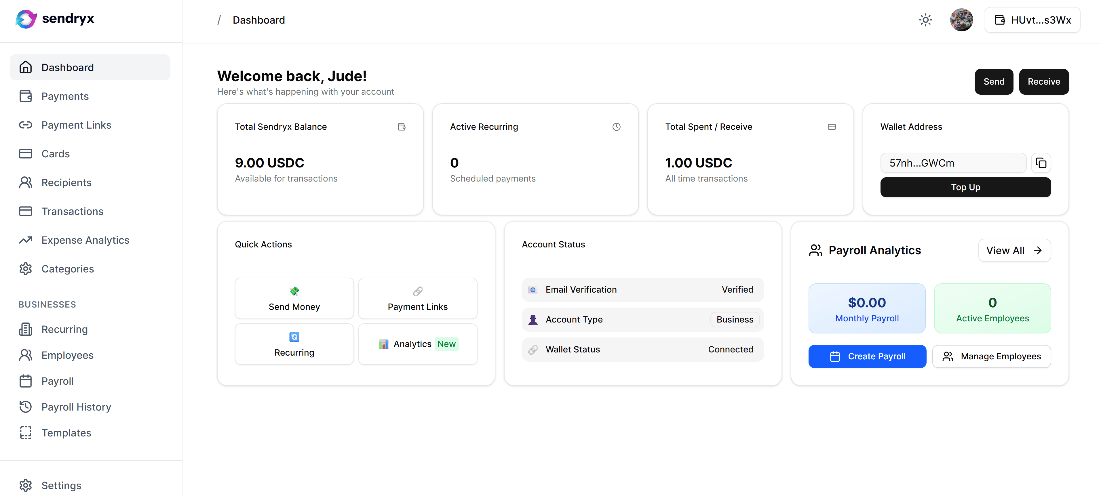 Sendryx Dashboard Preview